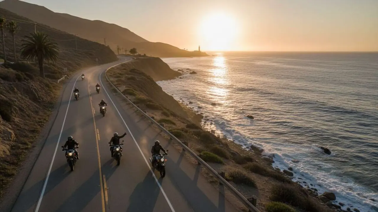  Triumph Coast 2 Coast 2026 en moto recorriendo paisajes impresionantes y viviendo una aventura inolvidable &mdash; Imagen generada por IA 