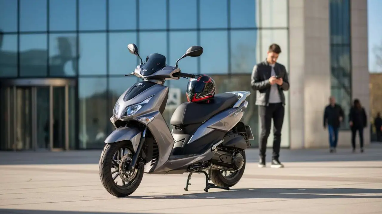  SYM Symphony SR 125 en color rojo mostrando su dise&ntilde;o moderno y tecnolog&iacute;a avanzada por 2599 euros &mdash; Imagen generada por IA 