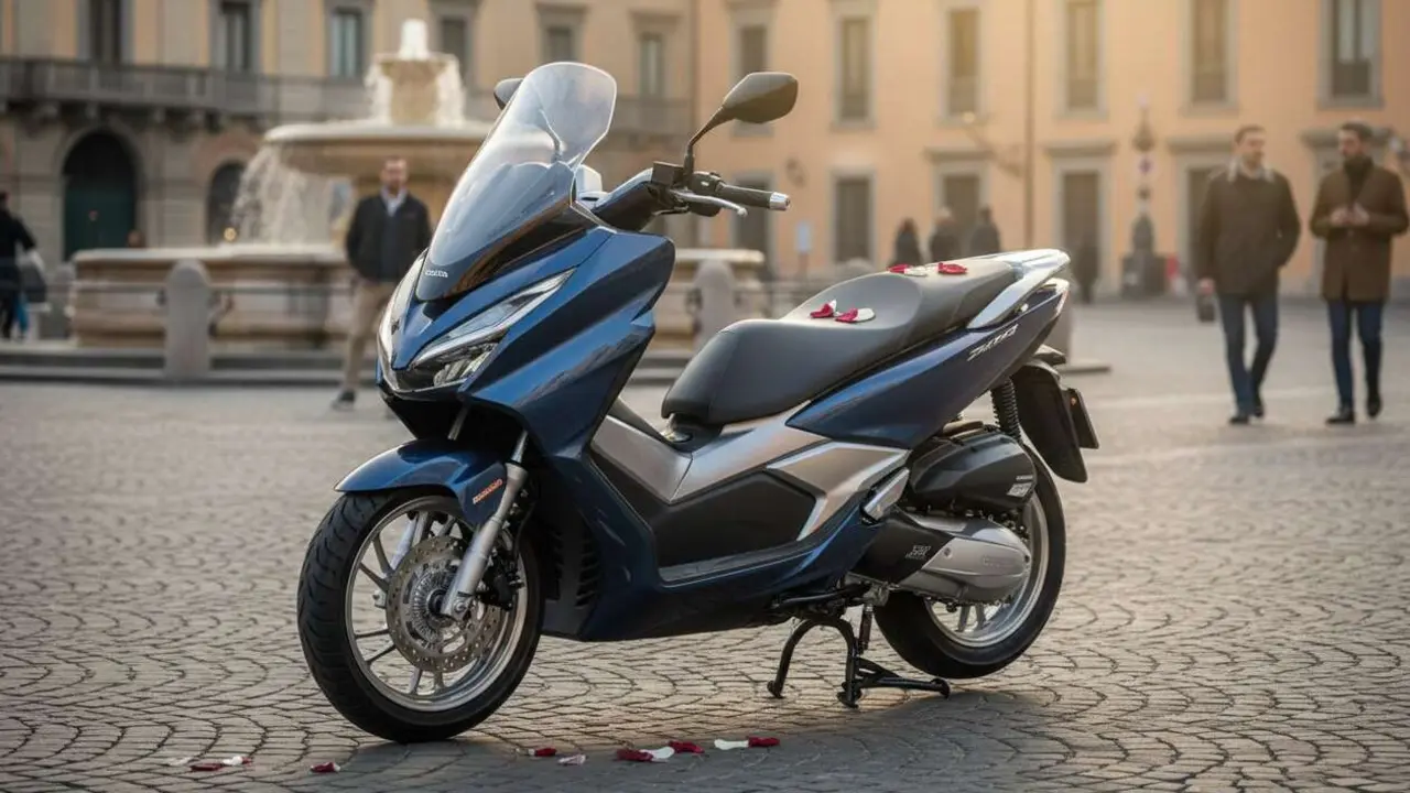  Honda Forza 125 MY 2026 scooter de lujo con dise&ntilde;o japon&eacute;s y fabricaci&oacute;n italiana de alta calidad &mdash; Imagen generada por IA 