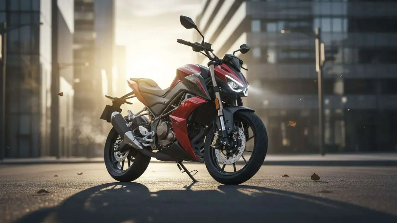  Keeway RKF 125 2026 en color rojo con dise&ntilde;o moderno y caracter&iacute;sticas t&eacute;cnicas sorprendentes para motociclismo urbano &mdash; Imagen generada por IA 