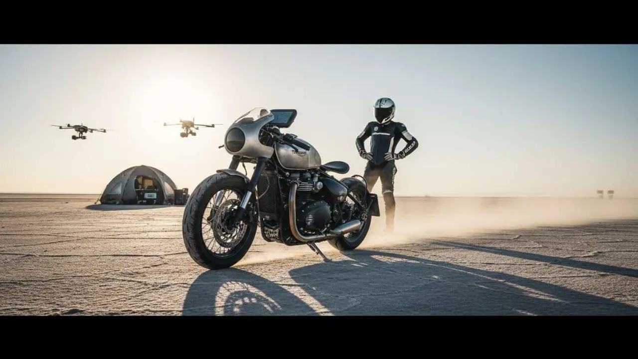  Triumph Bobber Thornton Hundred 2026 con 130 CV y r&eacute;cords de velocidad en motos cl&aacute;sicas modernas &mdash; Imagen generada por IA 