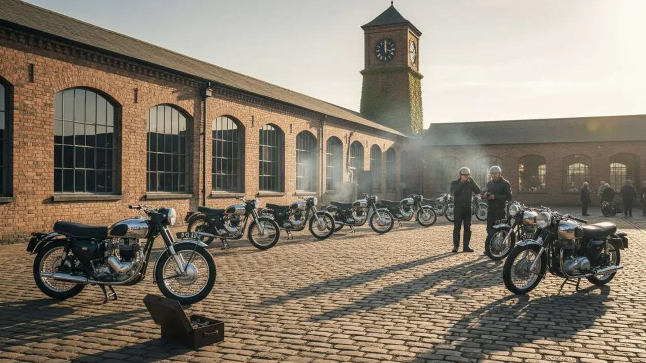  Logotipo cl&aacute;sico de BSA y motocicleta vintage que representa la historia y legado del fabricante brit&aacute;nico ic&oacute;nico &mdash; Imagen generada por IA 