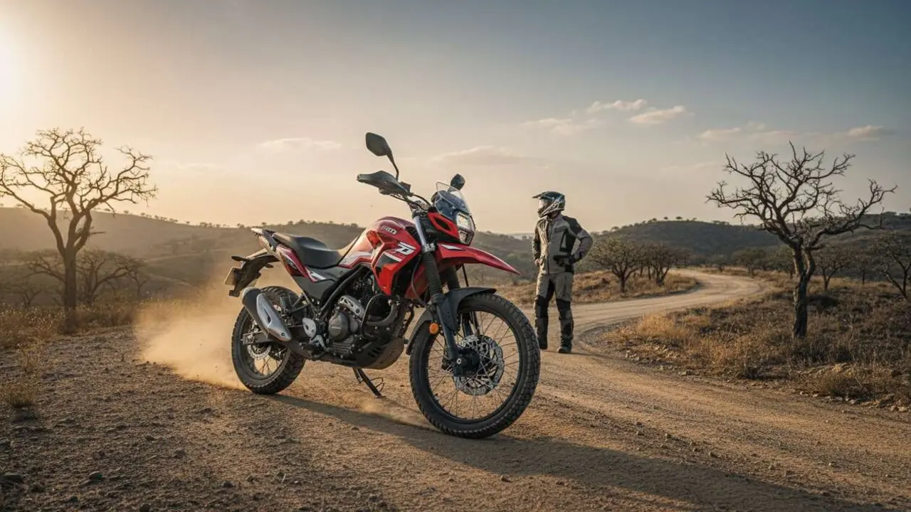  Hero Xpulse motocicleta estilo aventurero con dise&ntilde;o robusto y caracter&iacute;sticas &uacute;nicas para viajes todoterreno &mdash; Imagen generada por IA 