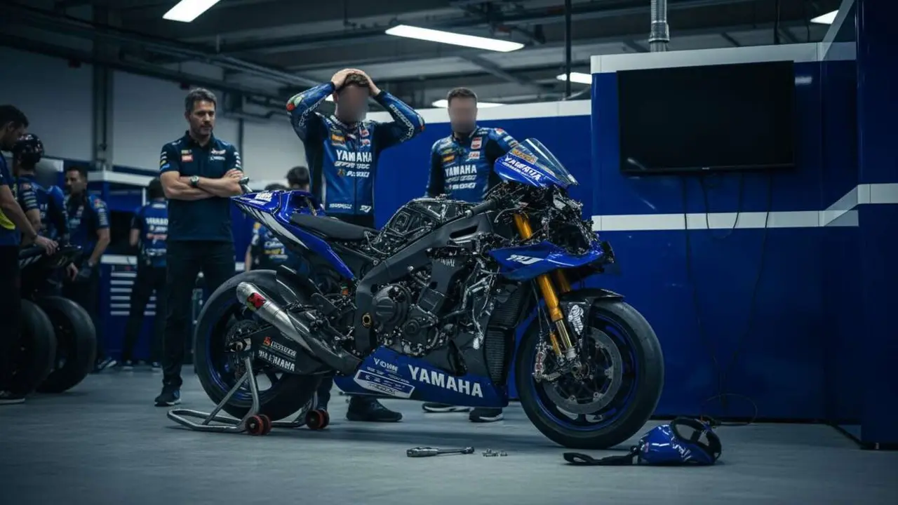  Yamaha en MotoGP 2026 enfrentando una crisis inesperada que afecta su rendimiento y resultados en la competici&oacute;n &mdash; Imagen generada por IA 