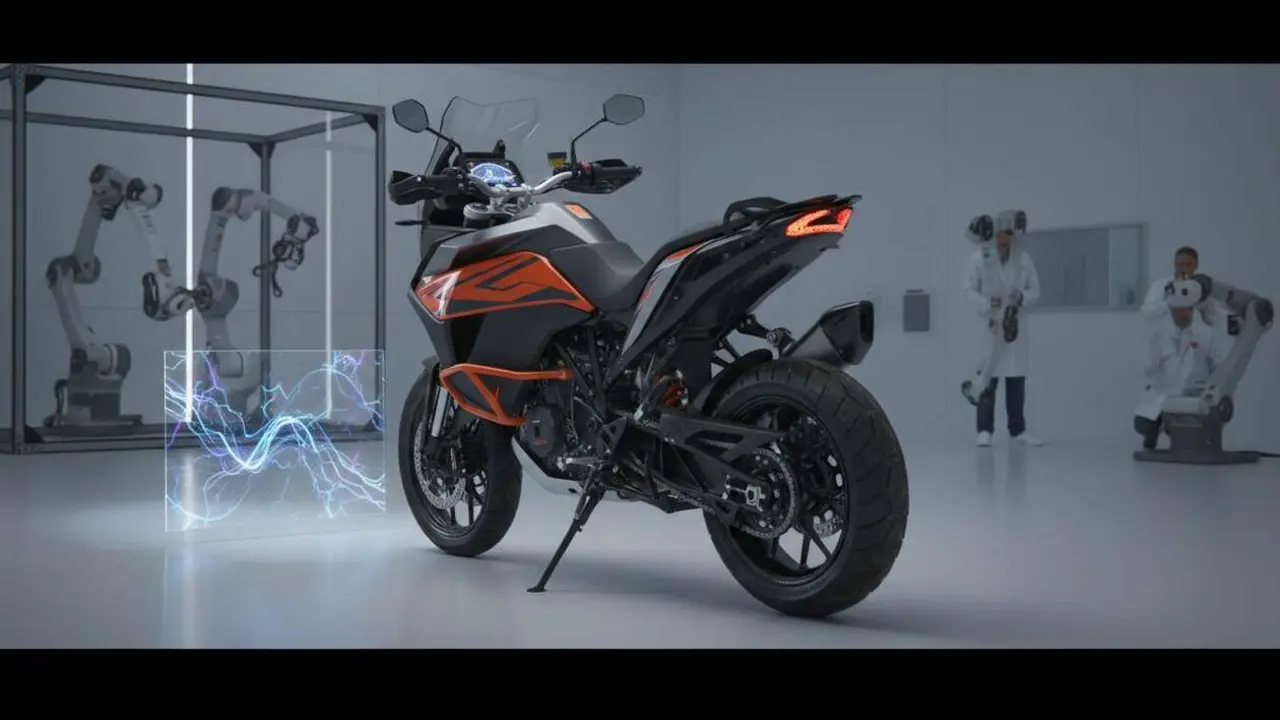  KTM 1390 Super Adventure S Evo 2026 mostrando su avanzada tecnolog&iacute;a y dise&ntilde;o innovador para motos de aventura &mdash; Imagen generada por IA 