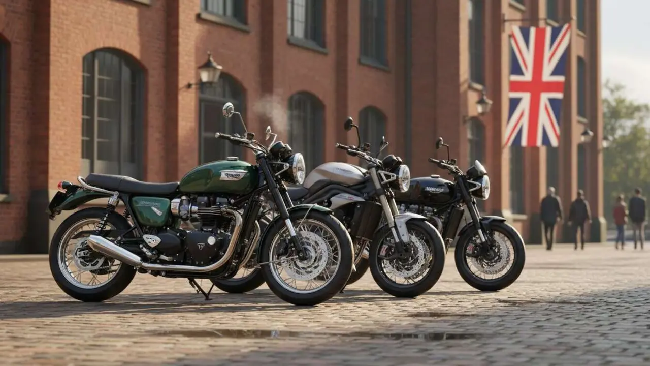  Triumph moto brit&aacute;nica cl&aacute;sica en carretera que representa la historia y legado de la marca ic&oacute;nica de motocicletas &mdash; Imagen generada por IA 