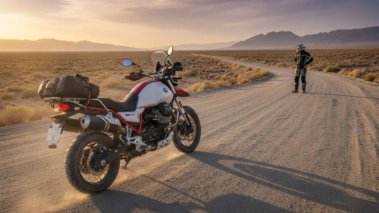  Moto Guzzi V85 TT en carretera abierta mostrando estilo, potencia y libertad para viajes inolvidables &mdash; Imagen generada por IA 