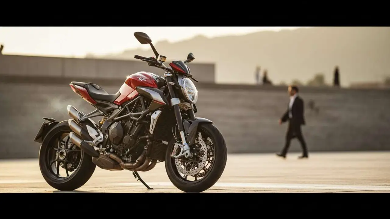  Vista lateral de la MV Agusta Brutale, moto deportiva italiana emblem&aacute;tica que combina dise&ntilde;o y potencia en cada detalle &mdash; Imagen generada por IA 