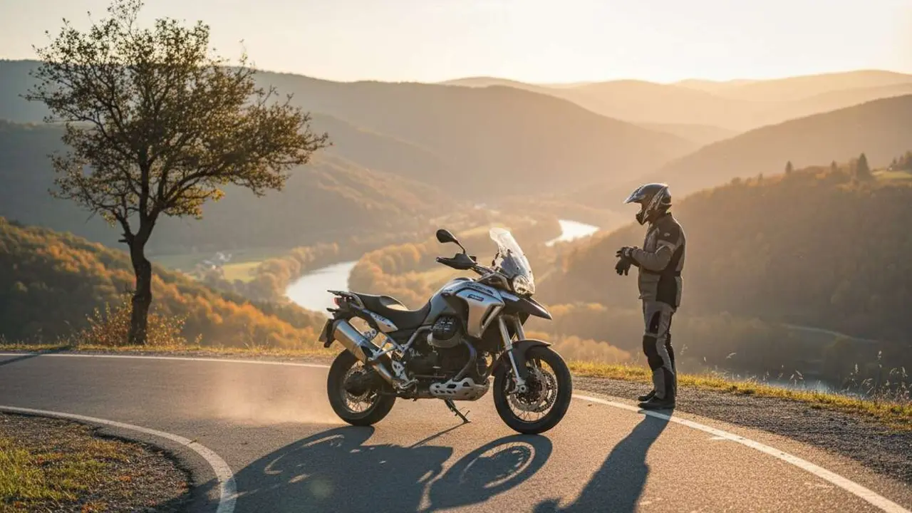  Moto Guzzi Stelvio con descuentos exclusivos de hasta 1.500 euros para amantes de las motos robustas y potentes &mdash; Imagen generada por IA 