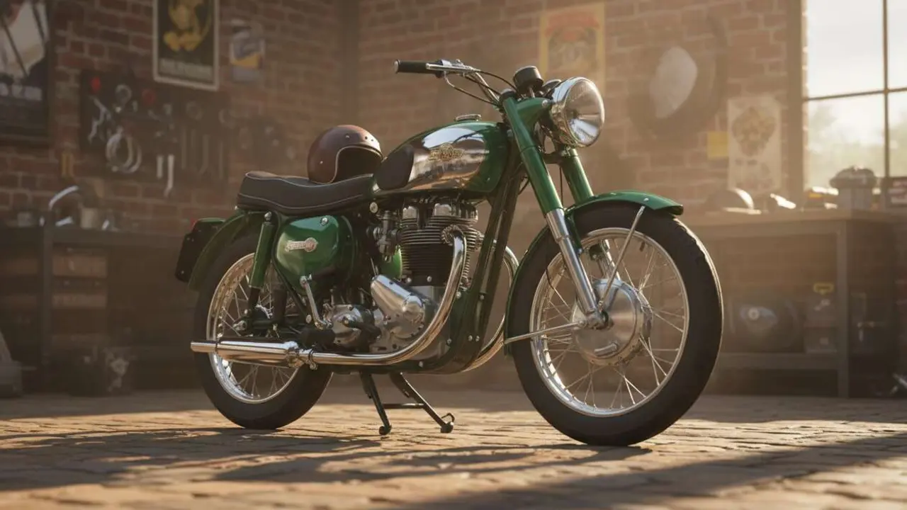  Moto cl&aacute;sica BSA en carretera vintage que representa la historia y legado de la ic&oacute;nica marca de motos brit&aacute;nica &mdash; Imagen generada por IA 
