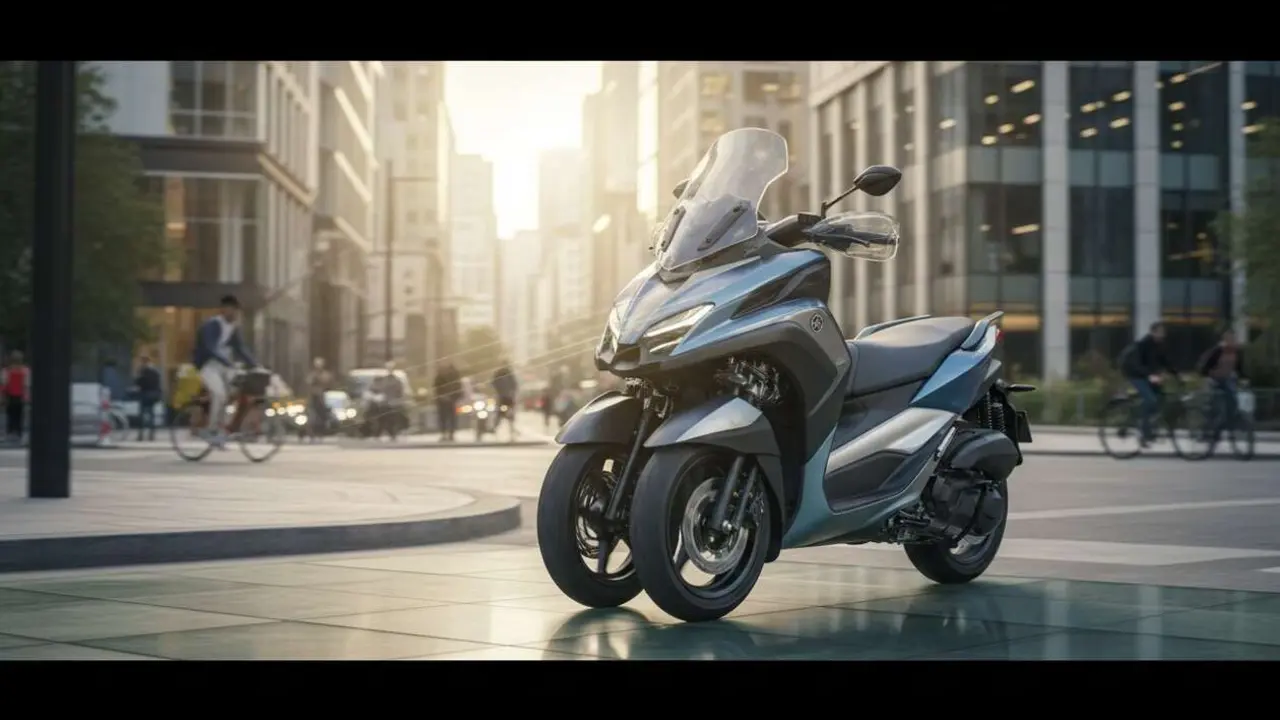  Yamaha Tricity 300 2026 con Airbag y ABS tecnolog&iacute;a avanzada para m&aacute;xima seguridad en motos urbanas &mdash; Imagen generada por IA 