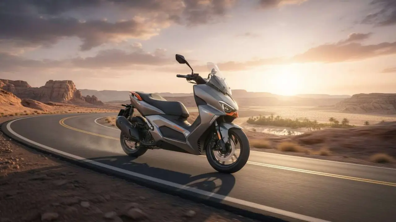  Voge SR450X 2026 en acci&oacute;n mostrando su dise&ntilde;o innovador y caracter&iacute;sticas de scooter crossover destacado &mdash; Imagen generada por IA 