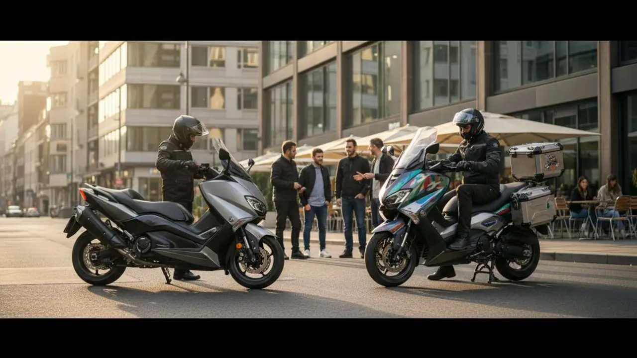  Yamaha TMAX frente a scooters m&aacute;s baratos y bien equipados comparaci&oacute;n y an&aacute;lisis detallado &mdash; Imagen generada por IA 