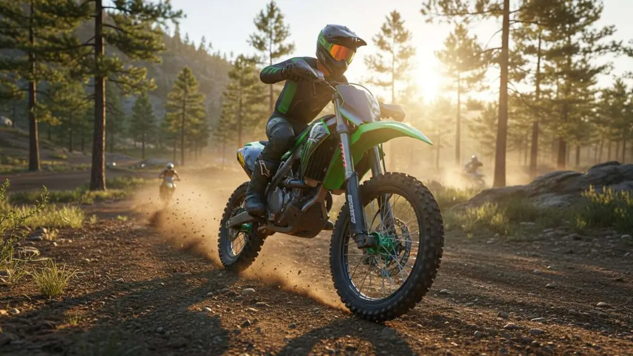  Kawasaki KX327 2 tiempos 2027 modelo de moto de cross japonesa nueva generaci&oacute;n para competiciones off road &mdash; Imagen generada por IA 