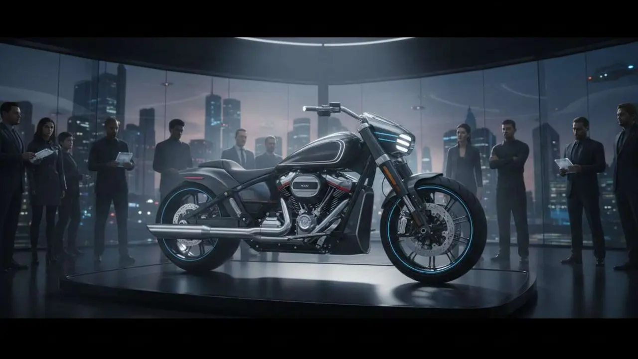  Harley Davidson Super Glide 2026 mostrando dise&ntilde;o cl&aacute;sico renovado con tecnolog&iacute;a avanzada y estilo legendario &mdash; Imagen generada por IA 