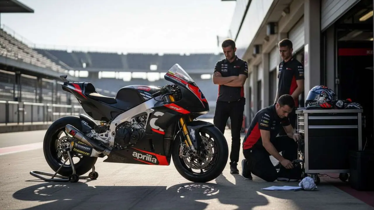 Moto Aprilia queda fuera del Gran Premio de Brno con Bezzecchi sin opciones de apelaci&oacute;n en 2024 &mdash; Imagen generada por IA 