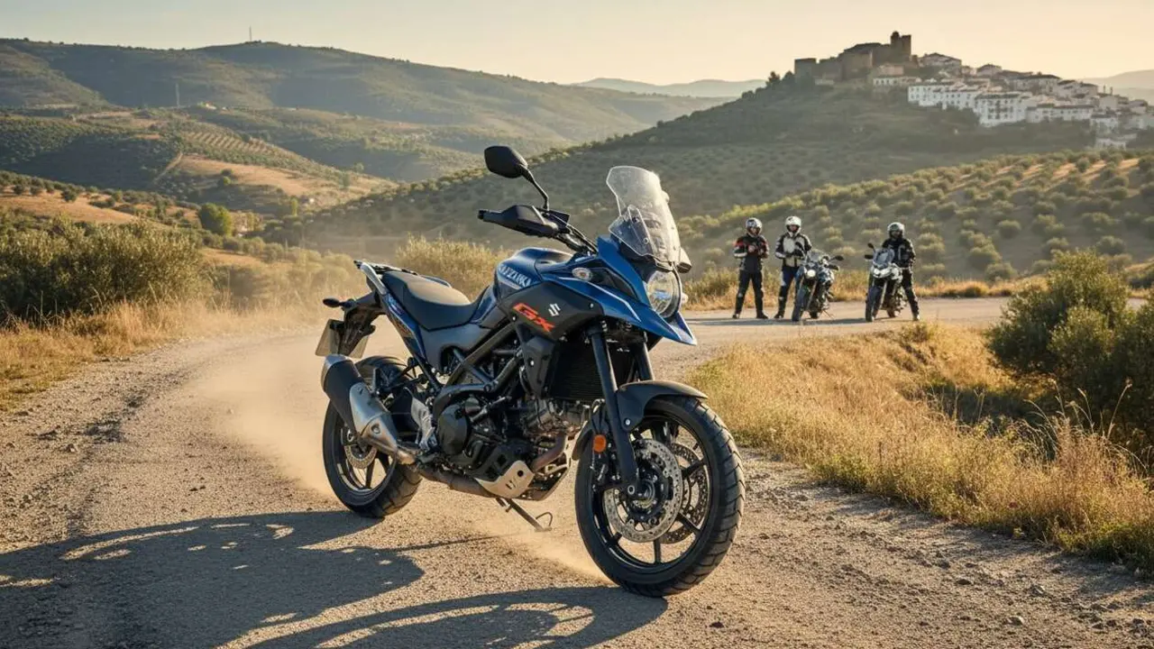  Suzuki SV-7GX 2026 en acci&oacute;n, la trail crossover que est&aacute; revolucionando el mercado de motos en Espa&ntilde;a &mdash; Imagen generada por IA 