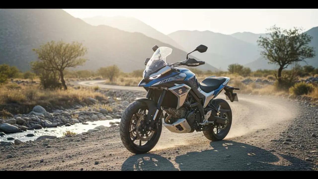  Suzuki SV-7GX 2026 motocicleta trail crossover asequible con dise&ntilde;o innovador y rendimiento mejorado &mdash; Imagen generada por IA 