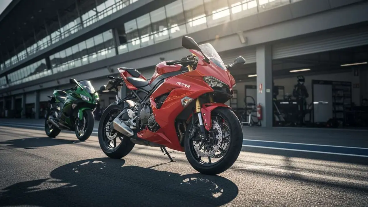  Kove 450RR deportiva de 4 cilindros con dise&ntilde;o moderno y potencia excepcional a mitad de precio Kawasaki &mdash; Imagen generada por IA 