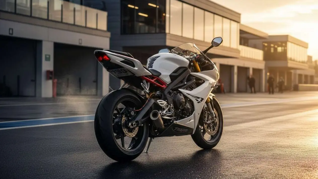  Triumph Daytona 675R 2026 en acci&oacute;n destacando su dise&ntilde;o deportivo y rendimiento avanzado para motoristas apasionados &mdash; Imagen generada por IA 