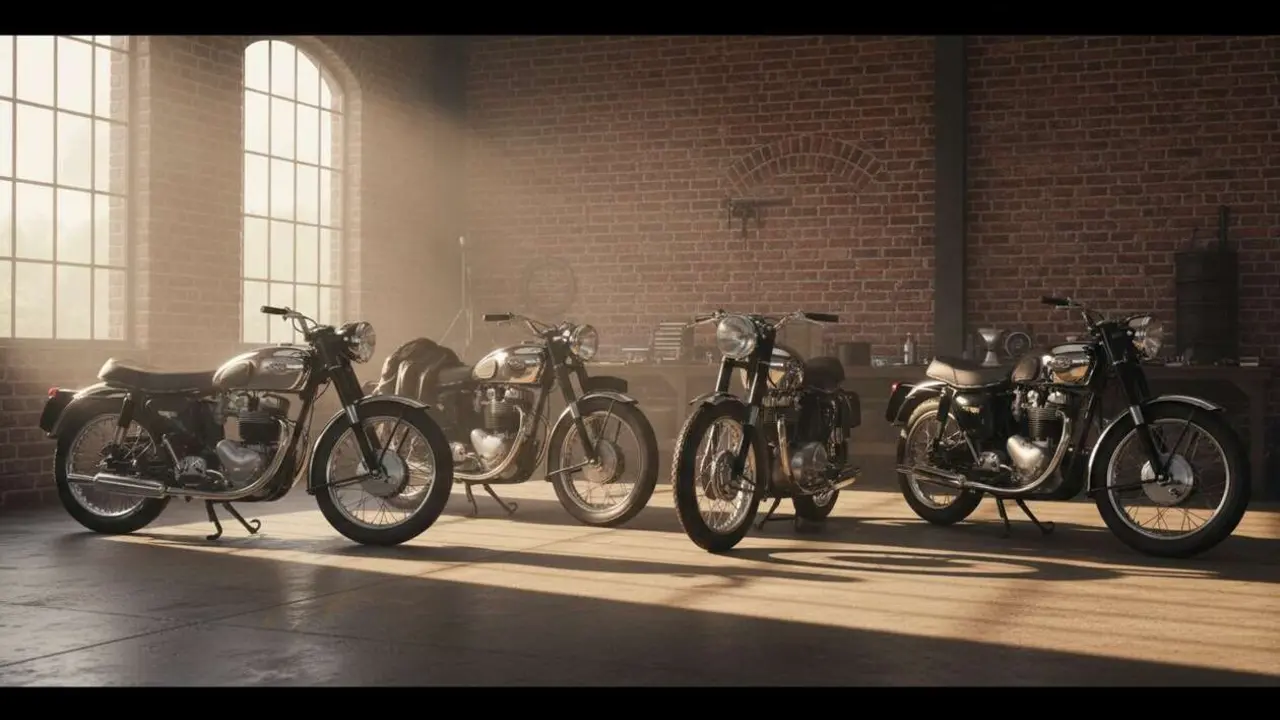 Motocicleta BSA cl&aacute;sica en exhibici&oacute;n que representa la historia de la ic&oacute;nica marca brit&aacute;nica de motos &mdash; Imagen generada por IA 