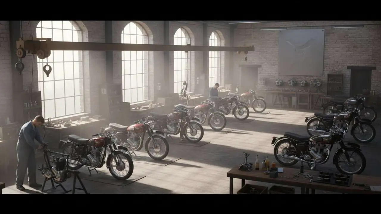  Motocicleta cl&aacute;sica BSA representando la innovaci&oacute;n y revoluci&oacute;n en la fabricaci&oacute;n de motos durante el siglo XX &mdash; Imagen generada por IA 