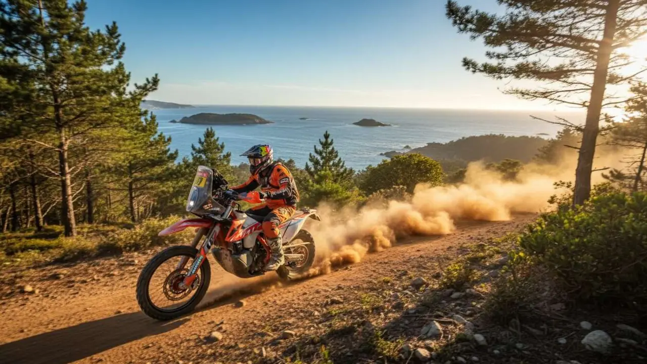  KTM en el Rally R&iacute;as Baixas 2026 mostrando su potencia y preparaci&oacute;n para la competencia off-road m&aacute;s esperada &mdash; Imagen generada por IA 