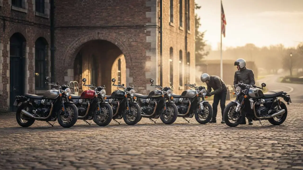  Motocicleta Triumph cl&aacute;sica en ruta que representa la historia y legado de la marca brit&aacute;nica de motos ic&oacute;nicas &mdash; Imagen generada por IA 
