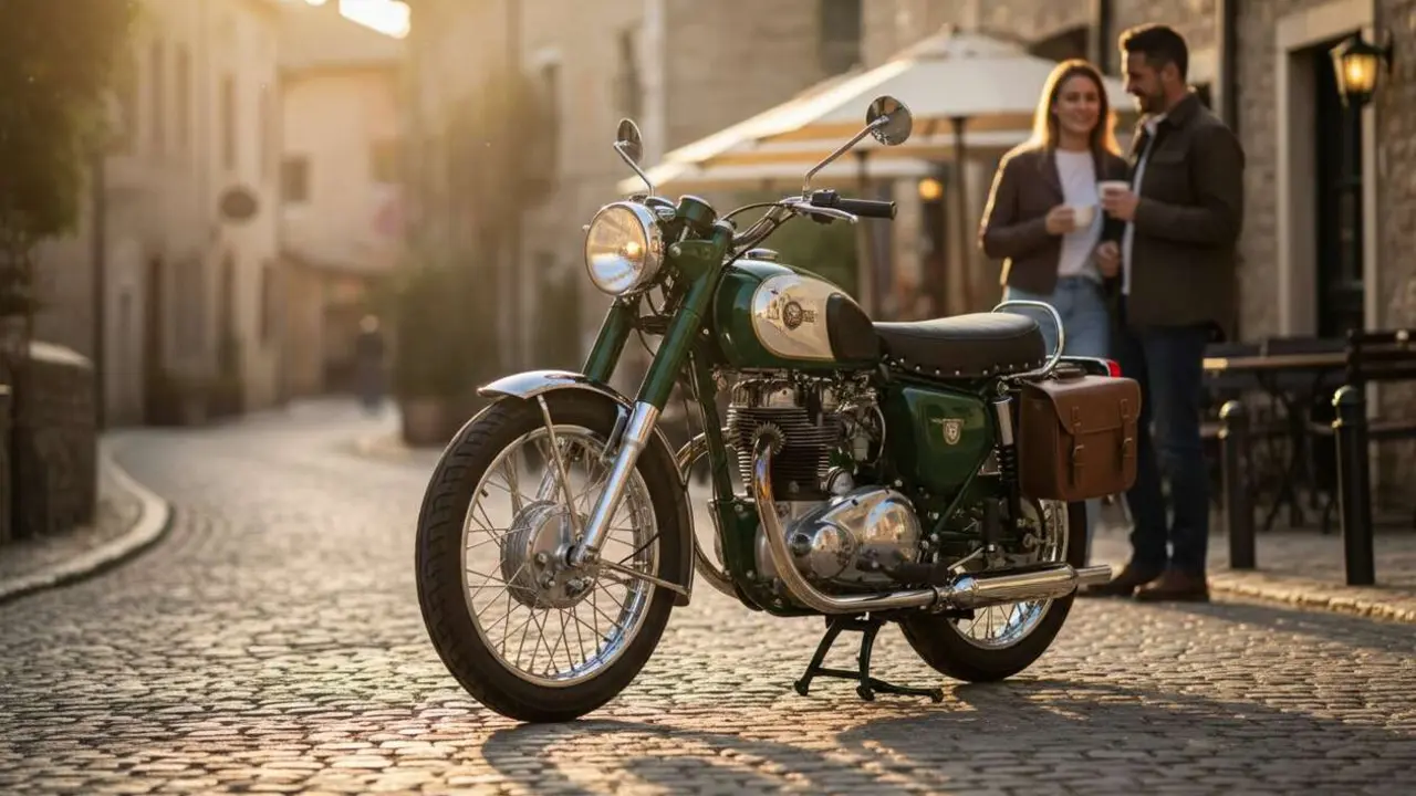  BSA Bantam 350 2026 en detalle mostrando su dise&ntilde;o retro y estilo cl&aacute;sico que conquista a los amantes de las motos vintage &mdash; Imagen generada por IA 