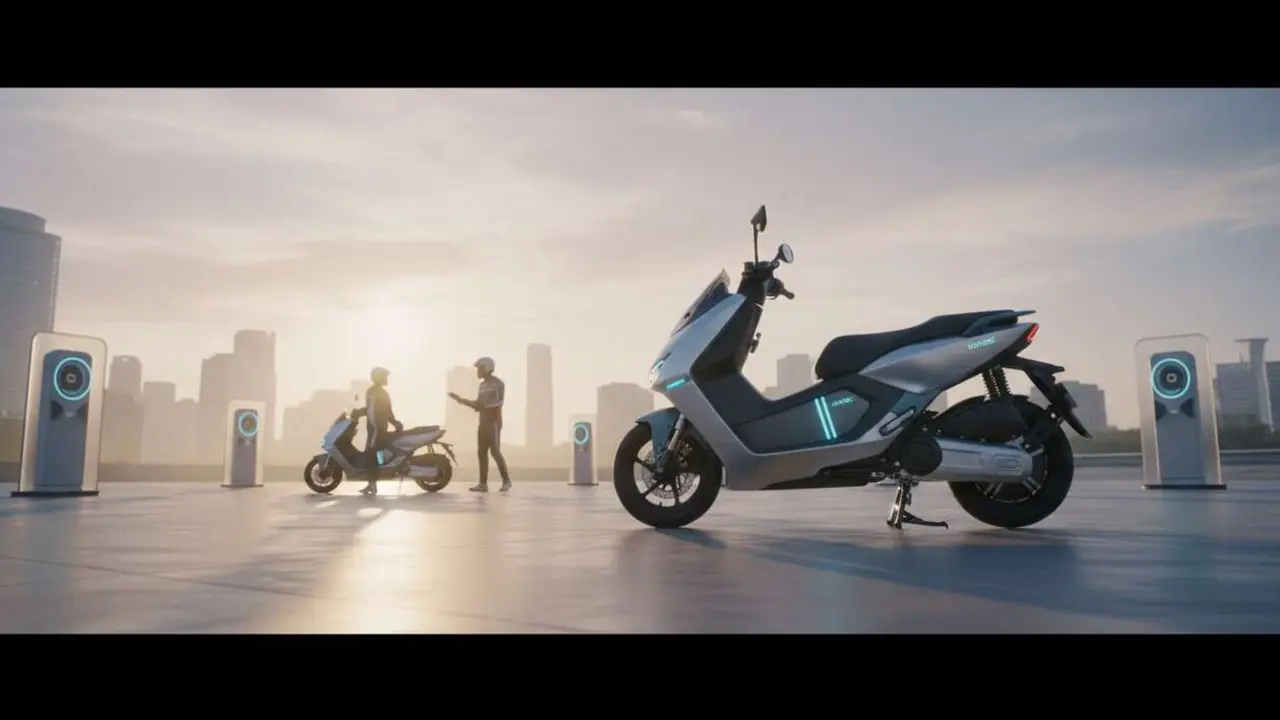  Kymco iONEX moto el&eacute;ctrica innovadora que est&aacute; revolucionando la movilidad urbana con tecnolog&iacute;a avanzada y dise&ntilde;o moderno &mdash; Imagen generada por IA 