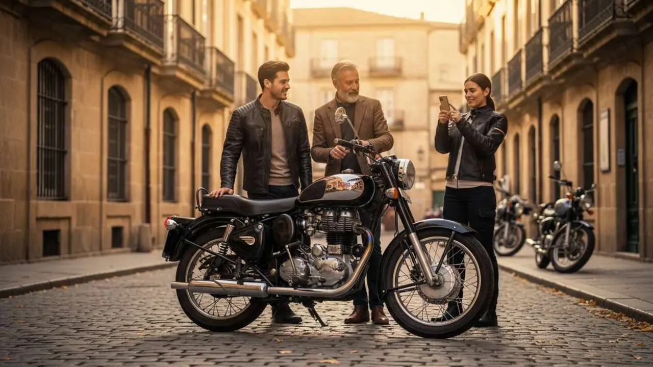  Royal Enfield Classic 350 mostrando su dise&ntilde;o cl&aacute;sico y atractivo que enamora a j&oacute;venes y veteranos en la carretera &mdash; Imagen generada por IA 