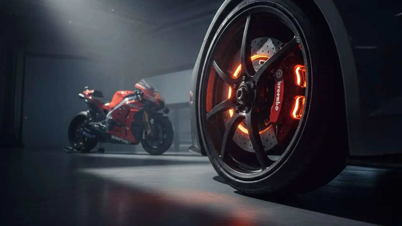  Frenos Brembo en MotoGP y coches de lujo: tecnolog&iacute;a y rendimiento que marcan la diferencia &mdash; Imagen generada por IA 