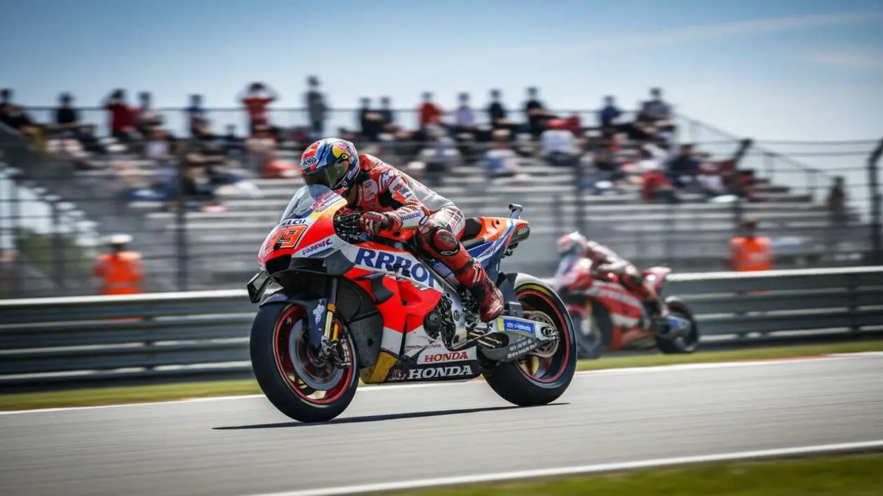  Piloto de Honda en MotoGP 2026 durante una carrera intensa en el gran premio con rivalidad marcada &mdash; Imagen generada por IA 