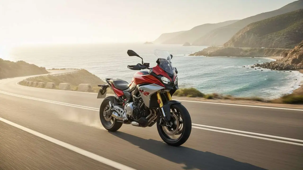  BMW F 900 XR en acci&oacute;n mostrando su tecnolog&iacute;a avanzada y alto rendimiento para aventuras sobre dos ruedas &mdash; Imagen generada por IA 