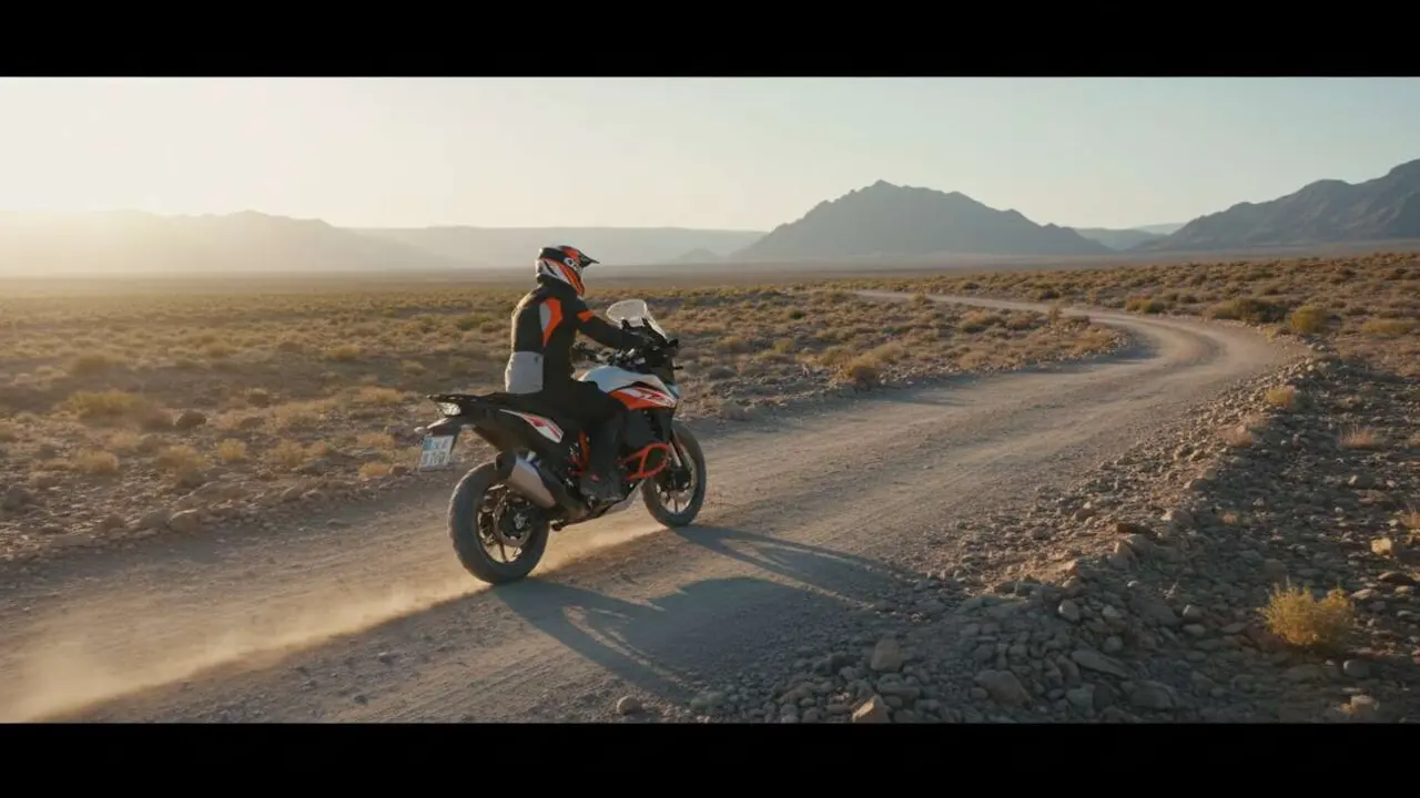  KTM 1390 Super Adventure en acci&oacute;n conquitando terrenos dif&iacute;ciles con dise&ntilde;o avanzado y tecnolog&iacute;a de punta &mdash; Imagen generada por IA 