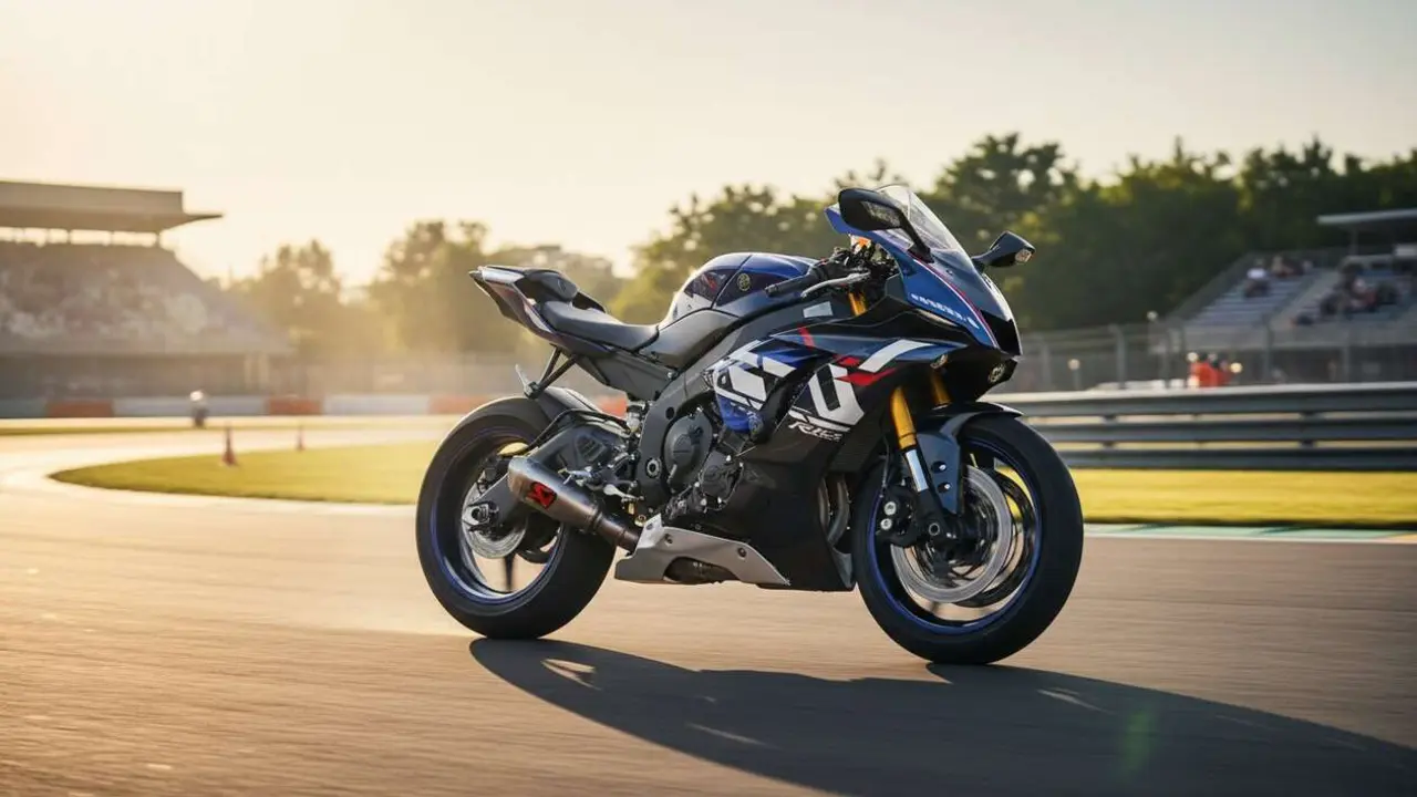  Yamaha R6 RACE 2026 en pista mostrando su dise&ntilde;o deportivo y tecnolog&iacute;a avanzada para motos de alta competici&oacute;n &mdash; Imagen generada por IA 