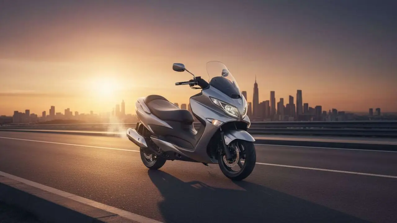  Motocicleta Suzuki Burgman 400 2026 en modelo innovador mostrando dise&ntilde;o moderno y potencia avanzada para scooters urbanos &mdash; Imagen generada por IA 