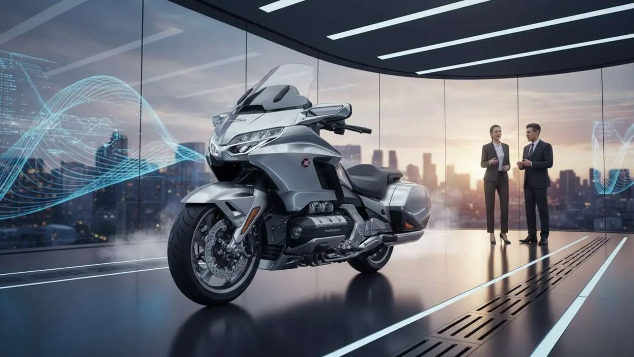  Honda GL1800 Goldwing 2026 mostrando su dise&ntilde;o revolucionario y tecnolog&iacute;a avanzada para motos touring &mdash; Imagen generada por IA 
