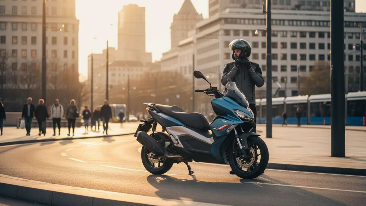  Aprilia SR GT 400 2026 en ciudad con dise&ntilde;o innovador y caracter&iacute;sticas t&eacute;cnicas avanzadas para conducci&oacute;n urbana segura y eficiente &mdash; Imagen generada por IA 