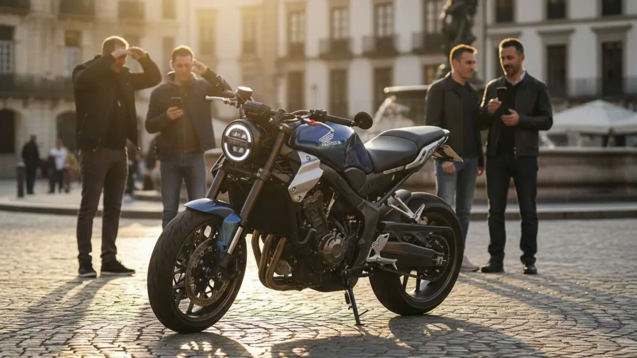  Honda CB750 Hornet en carretera mostrando su dise&ntilde;o cl&aacute;sico y su impacto en el mundo de las motos naked &mdash; Imagen generada por IA 