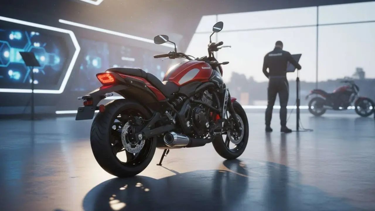  Kawasaki Vulcan S 2026 en detalle mostrando su dise&ntilde;o y novedades antes del lanzamiento oficial del modelo nuevo &mdash; Imagen generada por IA 