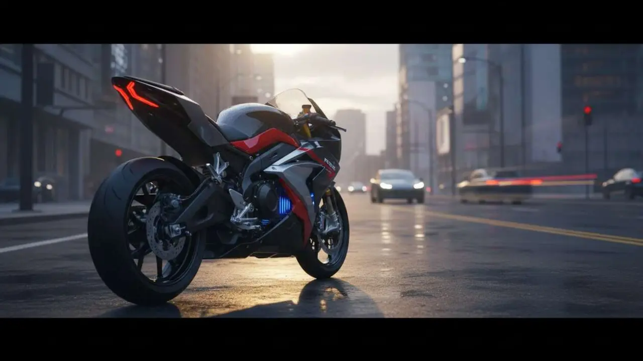  Kove 350RR 2026 destacada en primer plano mostrando su dise&ntilde;o moderno y tecnolog&iacute;a el&eacute;ctrica avanzada &mdash; Imagen generada por IA 