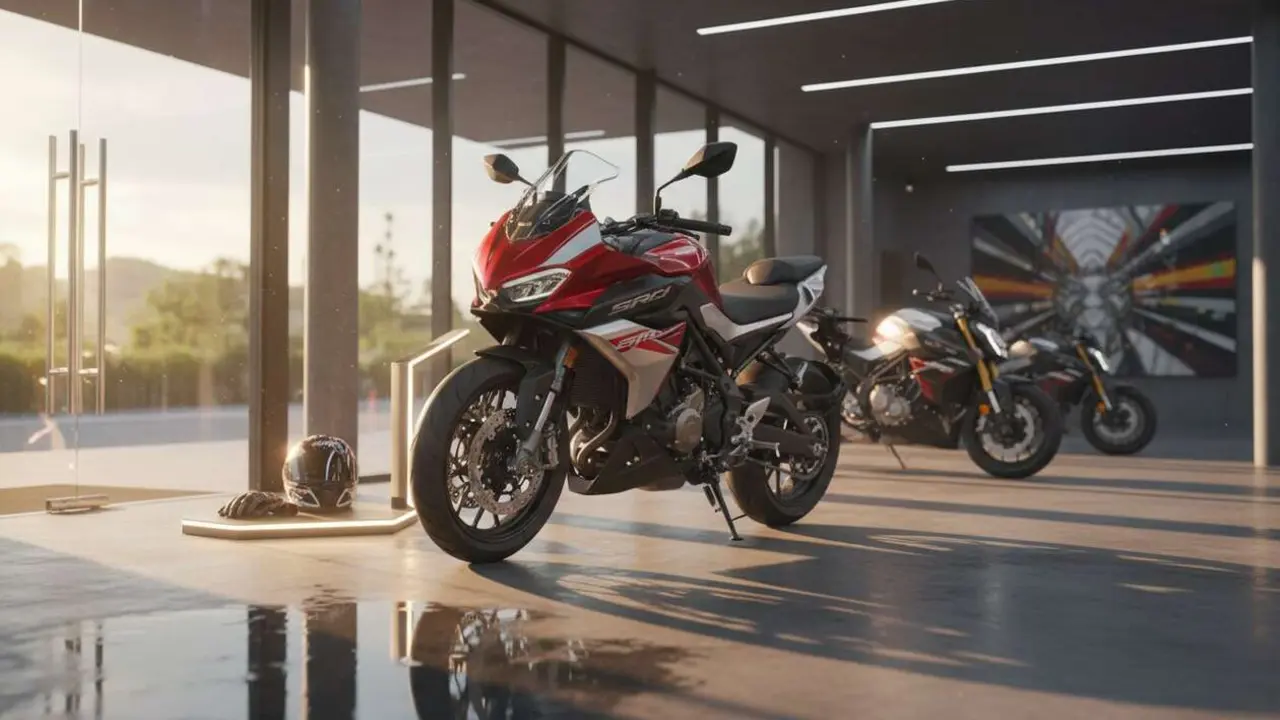  QJMOTOR SRV 600V 2026 en acci&oacute;n, la moto deportiva que revoluciona la pasi&oacute;n por la velocidad y el dise&ntilde;o &mdash; Imagen generada por IA 