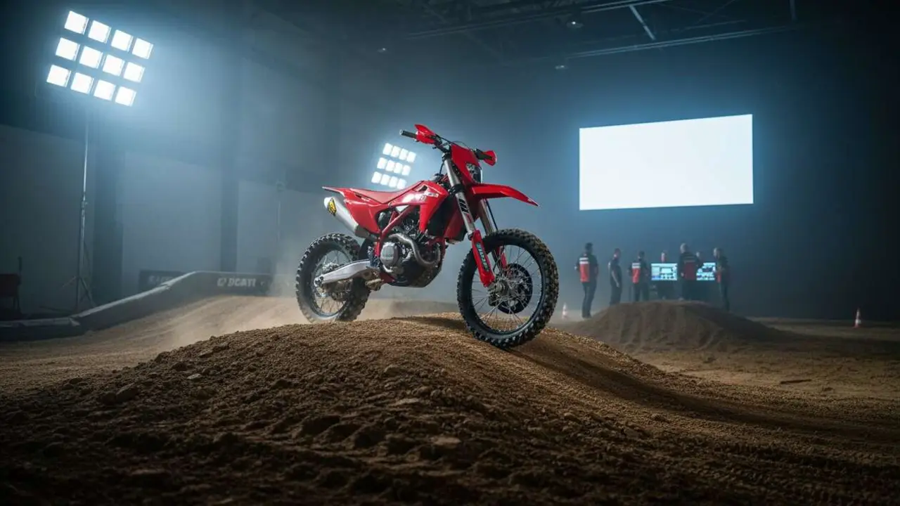  Ducati Desmo250 MX 2026 en acci&oacute;n, la nueva motocicleta que revoluciona el mundo del motocross con potencia y dise&ntilde;o avanzado &mdash; Imagen generada por IA 