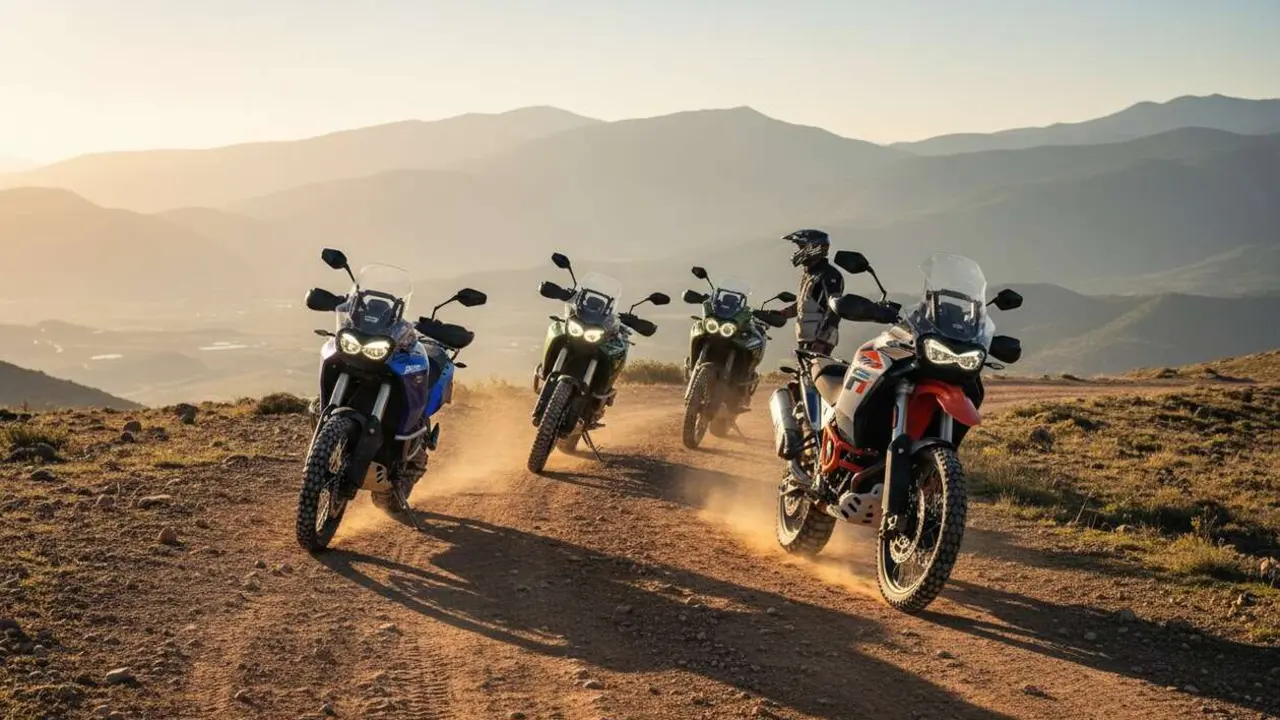  Motociclistas explorando las mejores alternativas trail a la BMW R 1300 GS en terrenos variados y desafiantes &mdash; Imagen generada por IA 