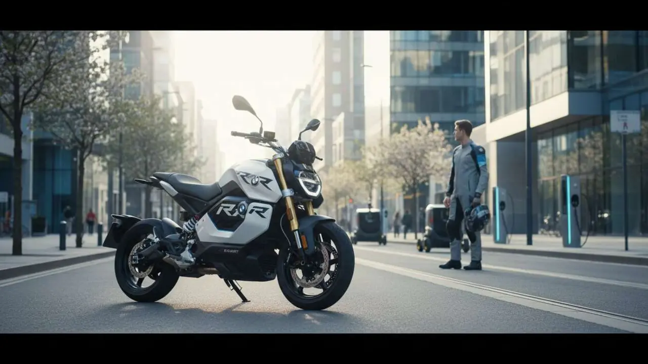  BMW CE 02 moto el&eacute;ctrica innovadora que transforma la movilidad urbana en la ciudad para 2026 &mdash; Imagen generada por IA 
