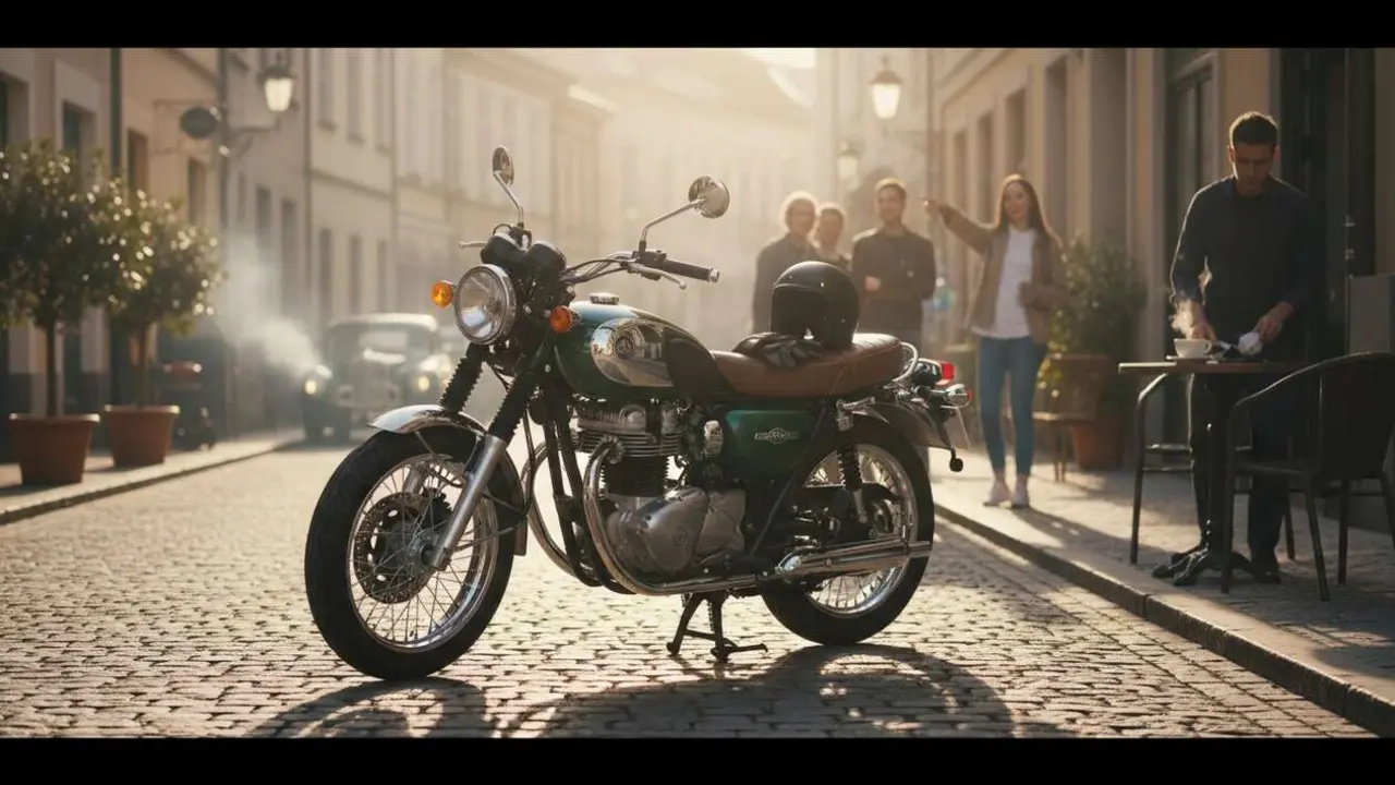  Kawasaki W230 moto cl&aacute;sica destacada por su dise&ntilde;o vintage y rendimiento excepcional en el mercado actual &mdash; Imagen generada por IA 