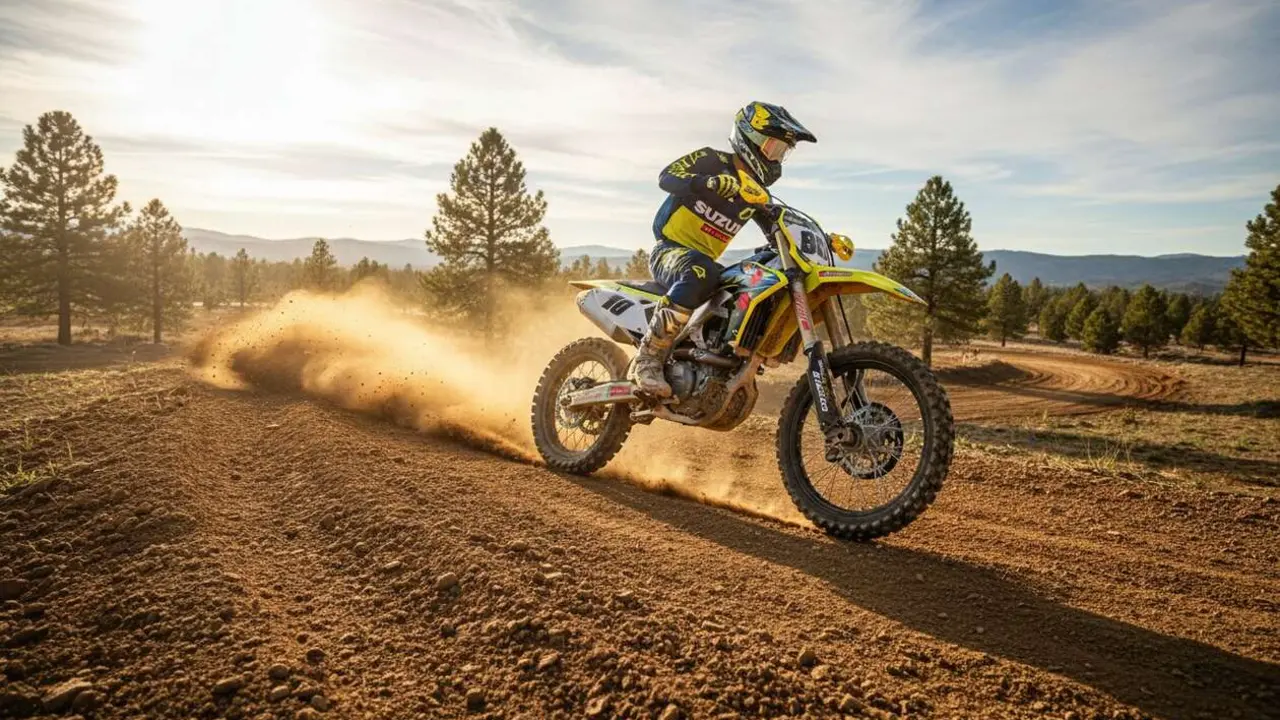  Suzuki RM-Z450 2024 en acci&oacute;n, destacada moto de motocross para pilotos que buscan rendimiento y calidad &mdash; Imagen generada por IA 