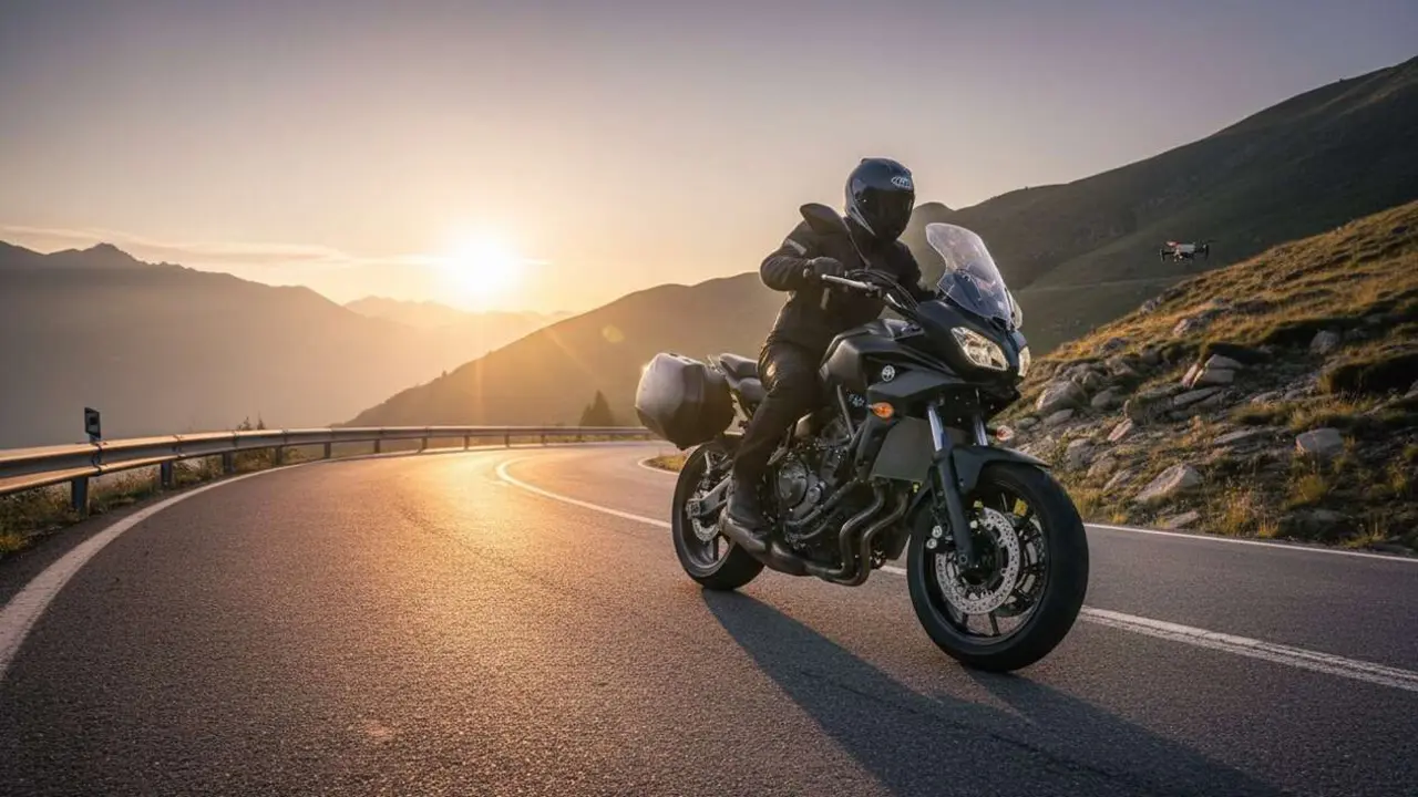  Yamaha Tracer 7 GT Y-AMT 35kW 2026 en carretera mostrando su dise&ntilde;o innovador y tecnolog&iacute;a avanzada &mdash; Imagen generada por IA 