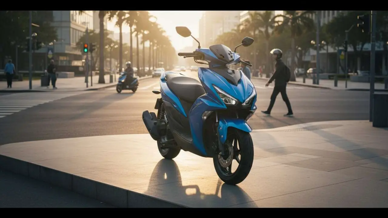  Moto Yamaha RayZR en color rojo exhibida en ciudad urbana destacando caracter&iacute;sticas y precio actual 2024 &mdash; Imagen generada por IA 